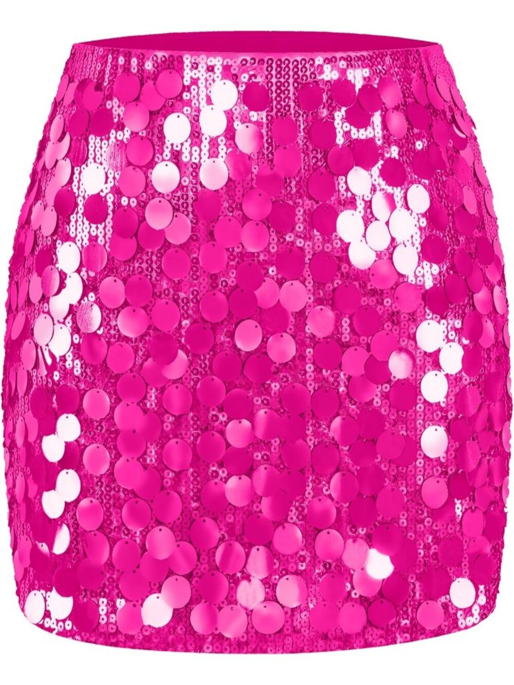 Women's Large Sequin Sparkle High Waist Bodycon Stretchy Hot Pink Mini Skirt